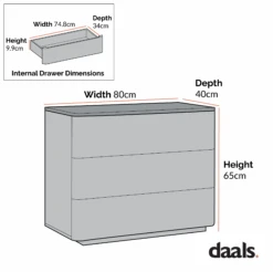 Agnes Curved Edge Chest Of 3 Drawers, Dove Grey With Oak Top 17 Agnes Curved Edge Chest Of 3 Drawers, Dove Grey With Oak Top -Daals BSD 116 CHART