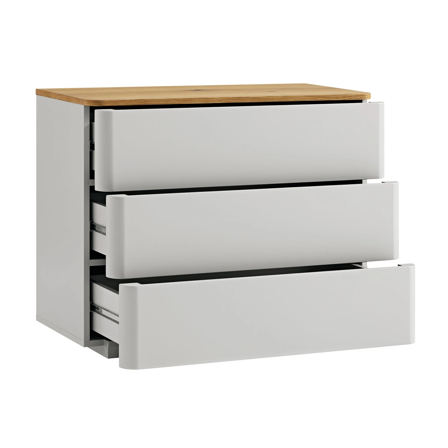 Agnes Curved Edge Chest Of 3 Drawers, Dove Grey With Oak Top 7 Agnes Curved Edge Chest Of 3 Drawers, Dove Grey With Oak Top - Image 7