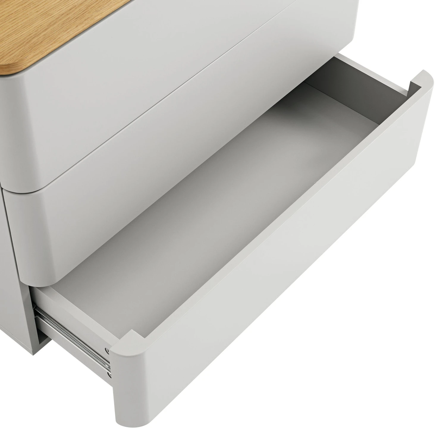 Agnes Curved Edge Chest Of 3 Drawers, Dove Grey With Oak Top 12 Agnes Curved Edge Chest Of 3 Drawers, Dove Grey With Oak Top - Image 12