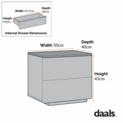 Agnes Curved Edge 2 Drawer Bedside Table, White -Daals BSD 117 CHART 1