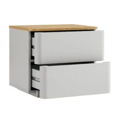 Agnes Curved Edge 2 Drawer Bedside Table, Dove Grey With Oak Top -Daals BSD 117 DOVEGREY WB3