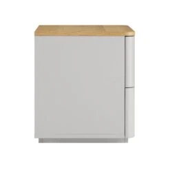 Agnes Curved Edge 2 Drawer Bedside Table, Dove Grey With Oak Top -Daals BSD 117 DOVEGREY WB4