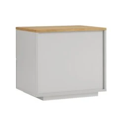 Agnes Curved Edge 2 Drawer Bedside Table, Dove Grey With Oak Top -Daals BSD 117 DOVEGREY WB5