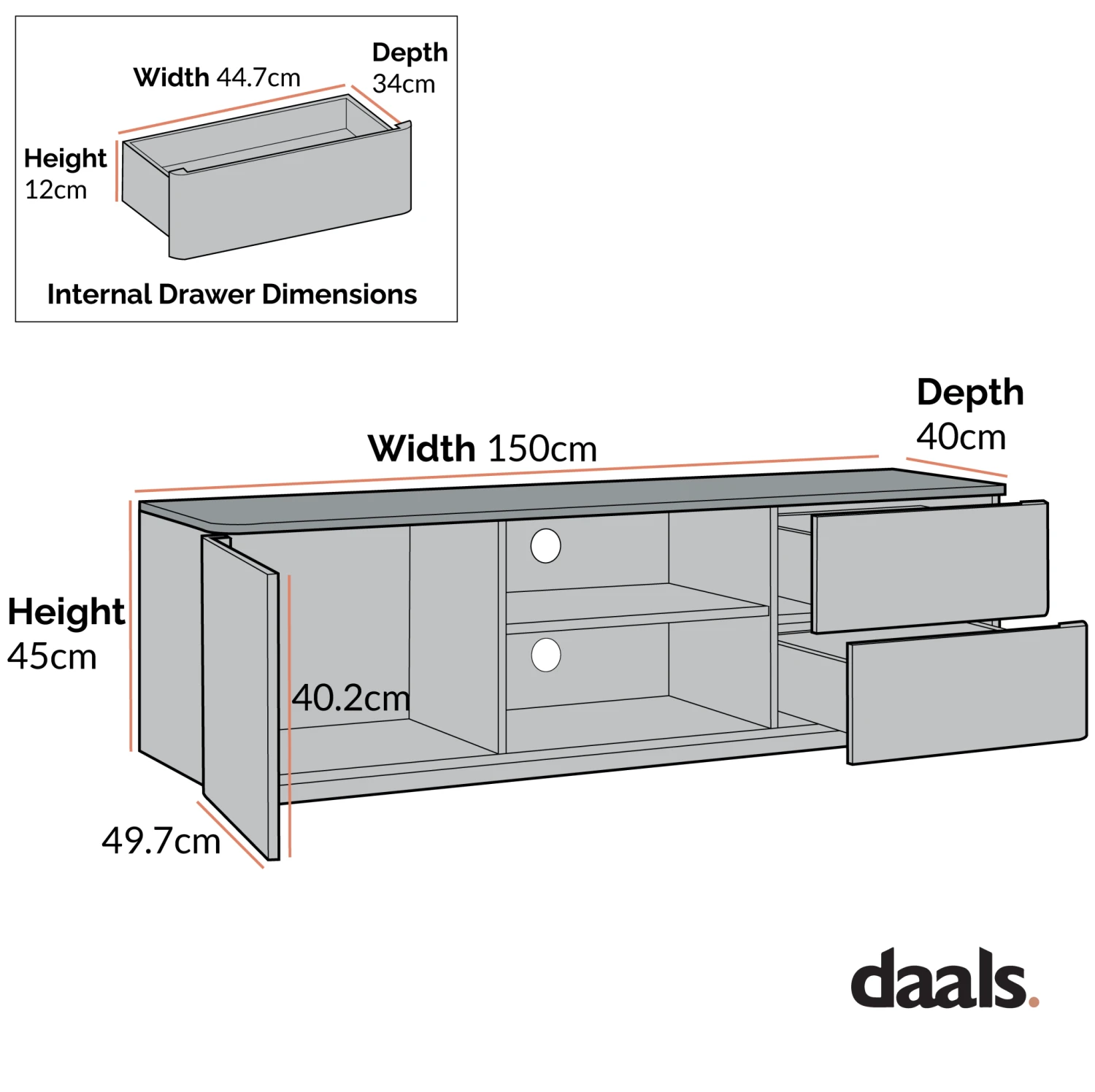 Agnes Curved Edge 150cm Wide TV Unit, Dove Grey With Oak Top 7 Agnes Curved Edge 150cm Wide TV Unit, Dove Grey With Oak Top - Image 7