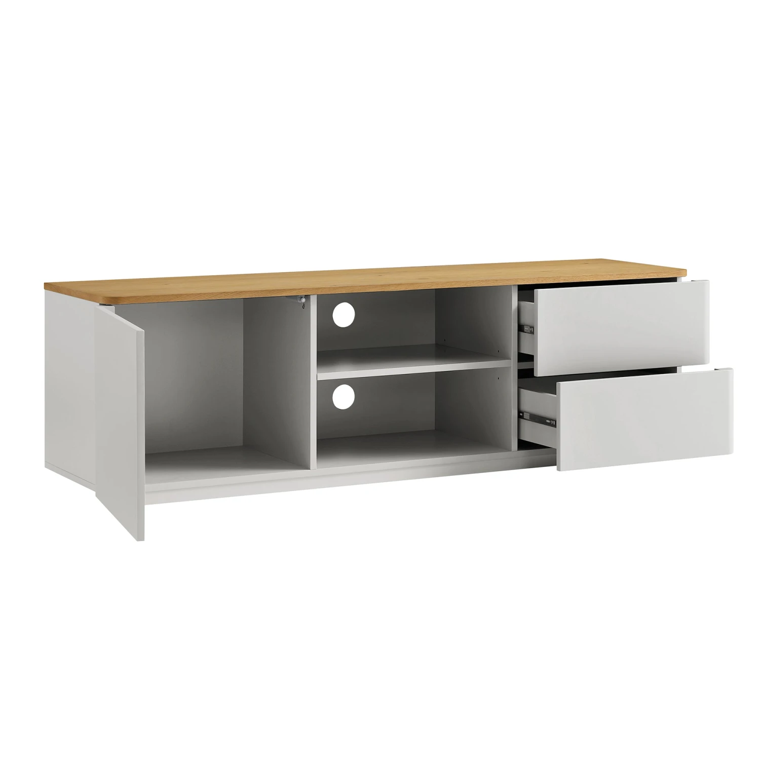 Agnes Curved Edge 150cm Wide TV Unit, Dove Grey With Oak Top 8 Agnes Curved Edge 150cm Wide TV Unit, Dove Grey With Oak Top - Image 8