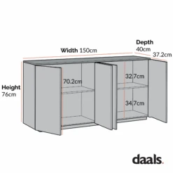 Agnes Curved Edge 150cm Wide Sideboard, White -Daals BSD 119 CHART 2