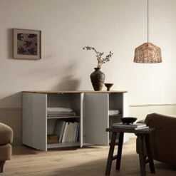 Agnes Curved Edge 150cm Wide Sideboard, Dove Grey With Oak Top -Daals BSD 119 DOVEGREY scene2