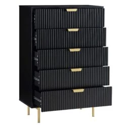 Richmond Ridged Chest Of 5 Drawers, Matte Black -Daals BSD 121 BLACK WB2