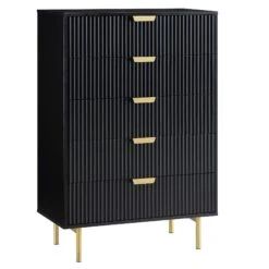 Richmond Ridged Chest Of 5 Drawers, Matte Black -Daals BSD 121 BLACK WB3