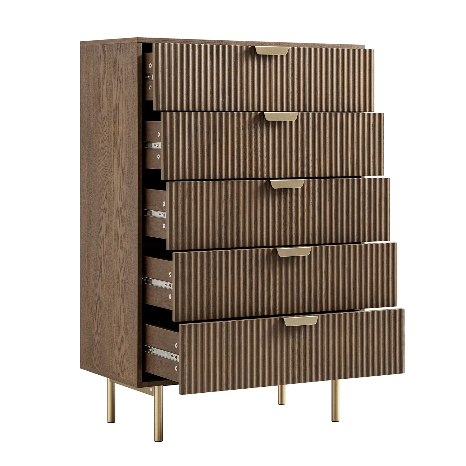 Richmond Ridged Chest Of 5 Drawers, Dark Ash 10 Richmond Ridged Chest Of 5 Drawers, Dark Ash - Image 10