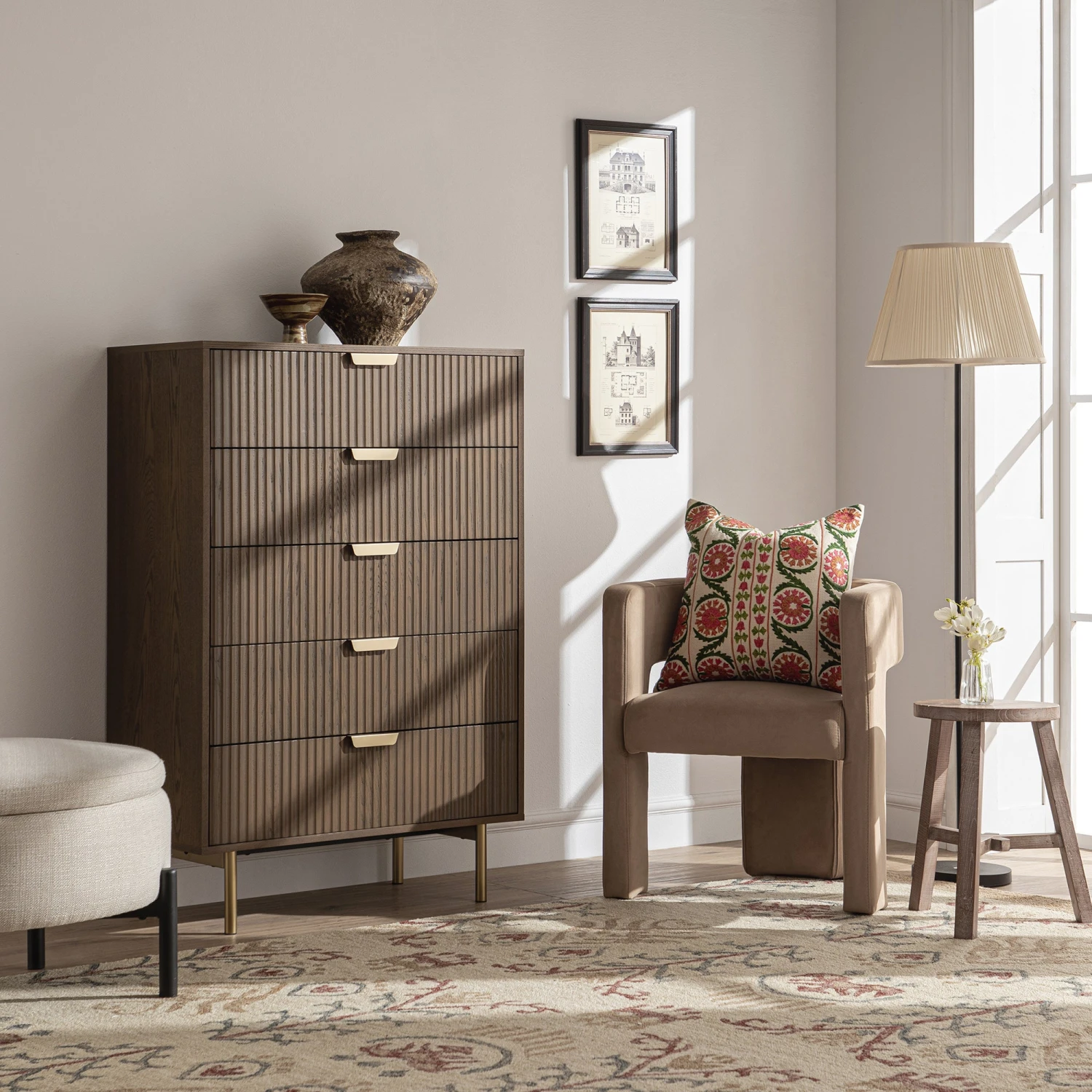 Richmond Ridged Chest Of 5 Drawers, Dark Ash 1 Richmond Ridged Chest Of 5 Drawers, Dark Ash