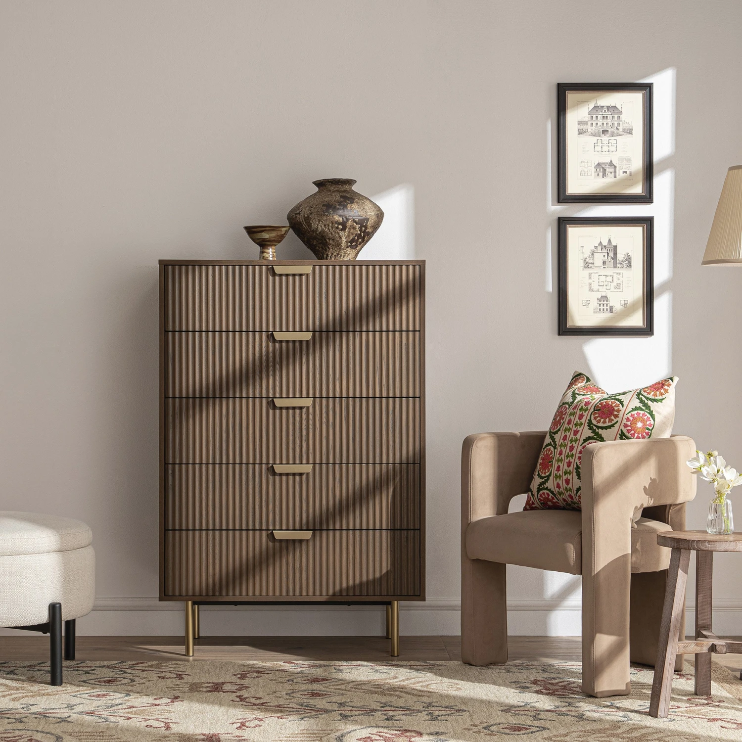 Richmond Ridged Chest Of 5 Drawers, Dark Ash 2 Richmond Ridged Chest Of 5 Drawers, Dark Ash - Image 2