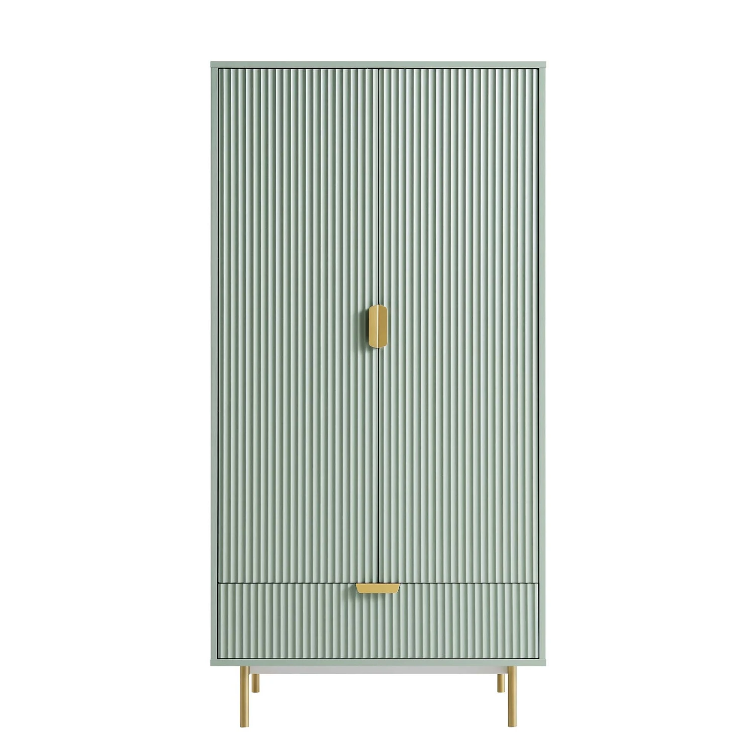Richmond Ridged Double Wardrobe With Drawer, Matte Sage Green 4 Richmond Ridged Double Wardrobe With Drawer, Matte Sage Green - Image 4