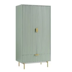 Richmond Ridged Double Wardrobe With Drawer, Matte Sage Green 18 Richmond Ridged Double Wardrobe With Drawer, Matte Sage Green -Daals BSD 122 SAGE WB2