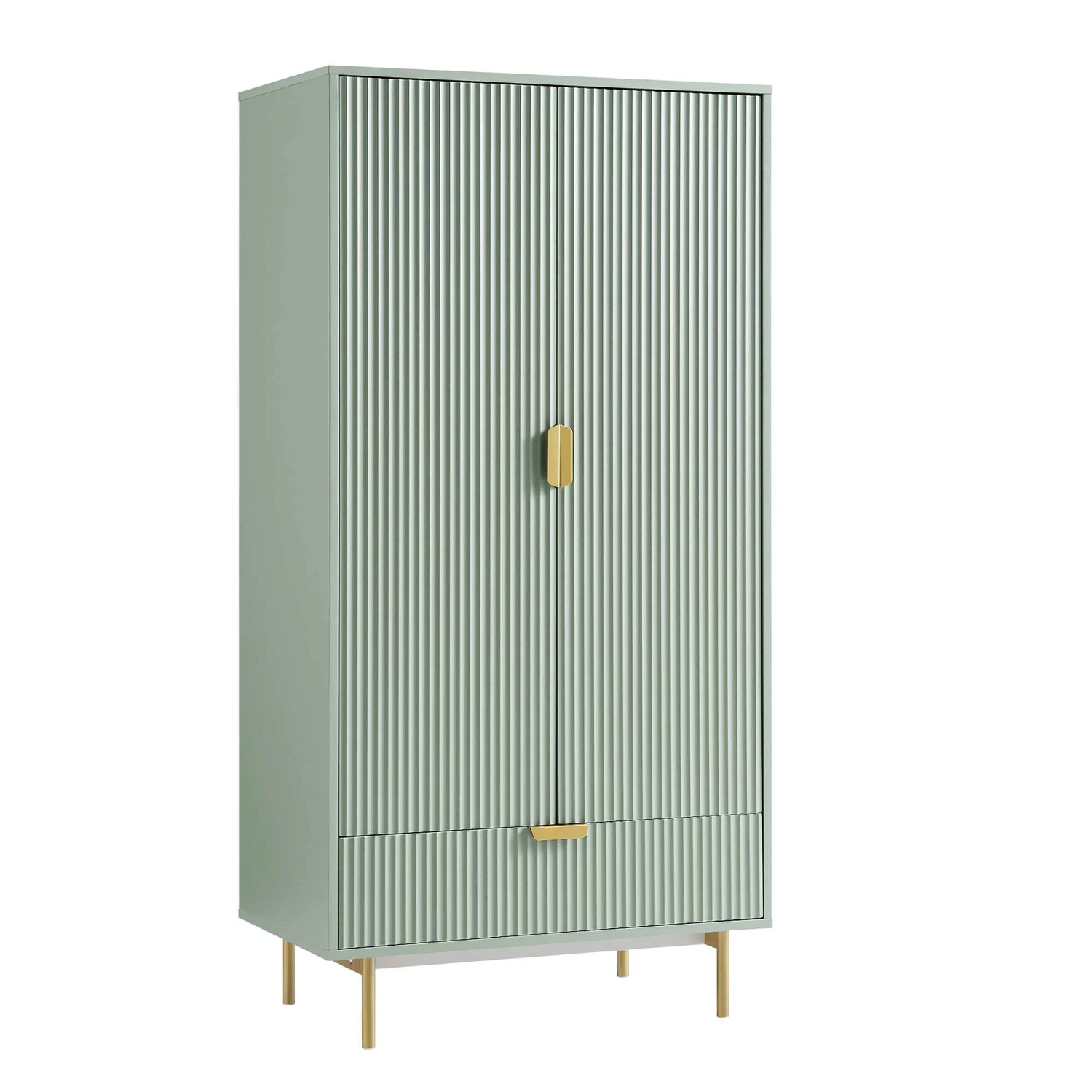 Richmond Ridged Double Wardrobe With Drawer, Matte Sage Green 5 Richmond Ridged Double Wardrobe With Drawer, Matte Sage Green - Image 5
