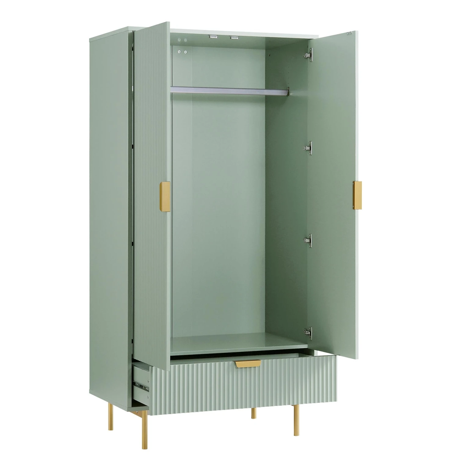 Richmond Ridged Double Wardrobe With Drawer, Matte Sage Green 7 Richmond Ridged Double Wardrobe With Drawer, Matte Sage Green - Image 7