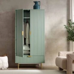 Richmond Ridged Double Wardrobe With Drawer, Matte Sage Green 16 Richmond Ridged Double Wardrobe With Drawer, Matte Sage Green -Daals BSD 122 SAGE scene2
