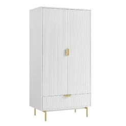 Richmond Ridged Double Wardrobe With Drawer, Matte White -Daals BSD 122 WHITE WB2