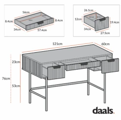 Richmond Ridged Dressing Table, Matte Sage Green 17 Richmond Ridged Dressing Table, Matte Sage Green -Daals BSD 123 CHART 2