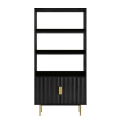 Richmond Ridged Tall Bookcase With Doors, Matte Black 16 Richmond Ridged Tall Bookcase With Doors, Matte Black -Daals BSD 124 BLACK WB1
