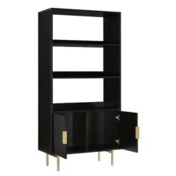 Richmond Ridged Tall Bookcase With Doors, Matte Black 19 Richmond Ridged Tall Bookcase With Doors, Matte Black -Daals BSD 124 BLACK WB3