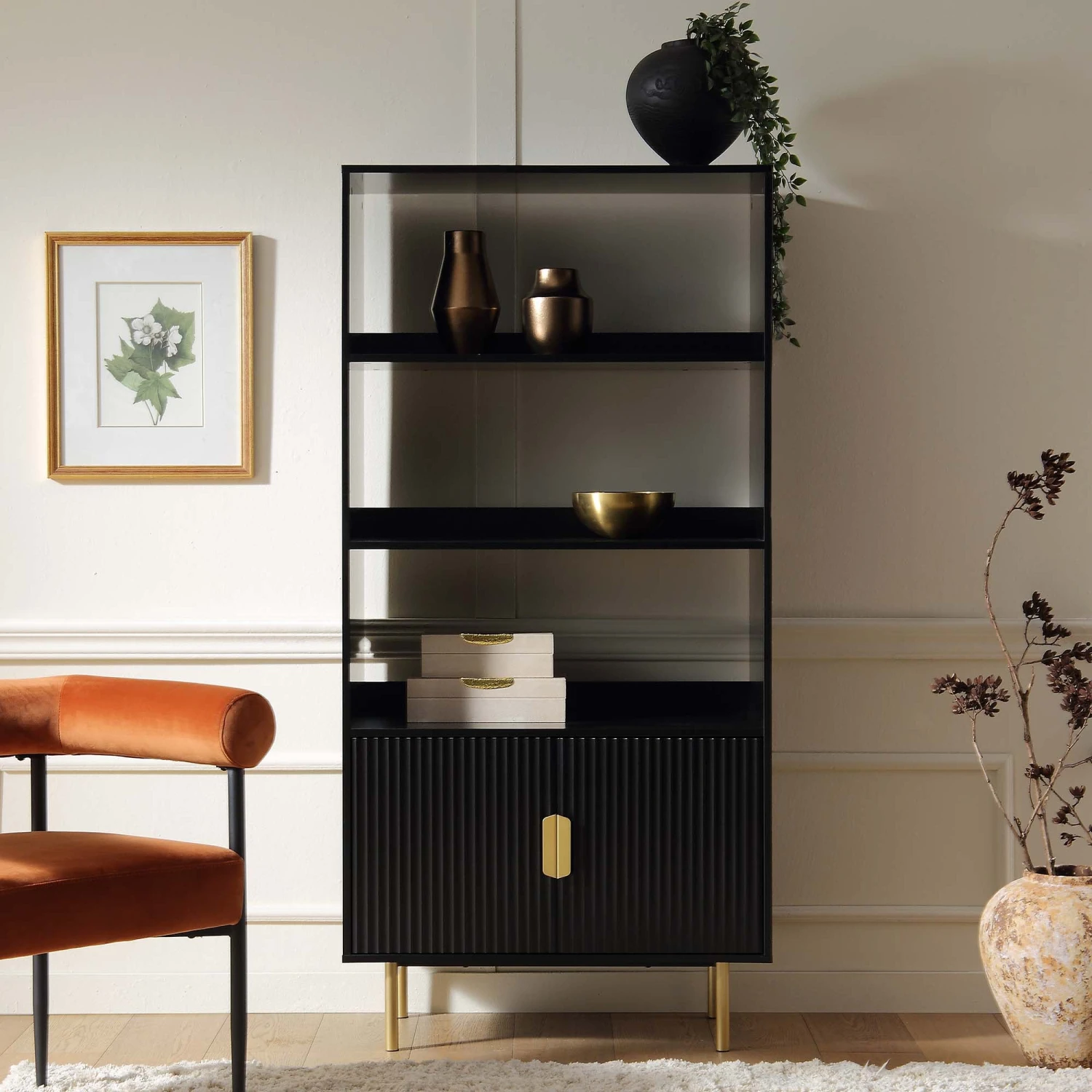 Richmond Ridged Tall Bookcase With Doors, Matte Black 1 Richmond Ridged Tall Bookcase With Doors, Matte Black
