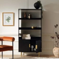 Richmond Ridged Tall Bookcase With Doors, Matte Black 15 Richmond Ridged Tall Bookcase With Doors, Matte Black -Daals BSD 124 BLACK scene2