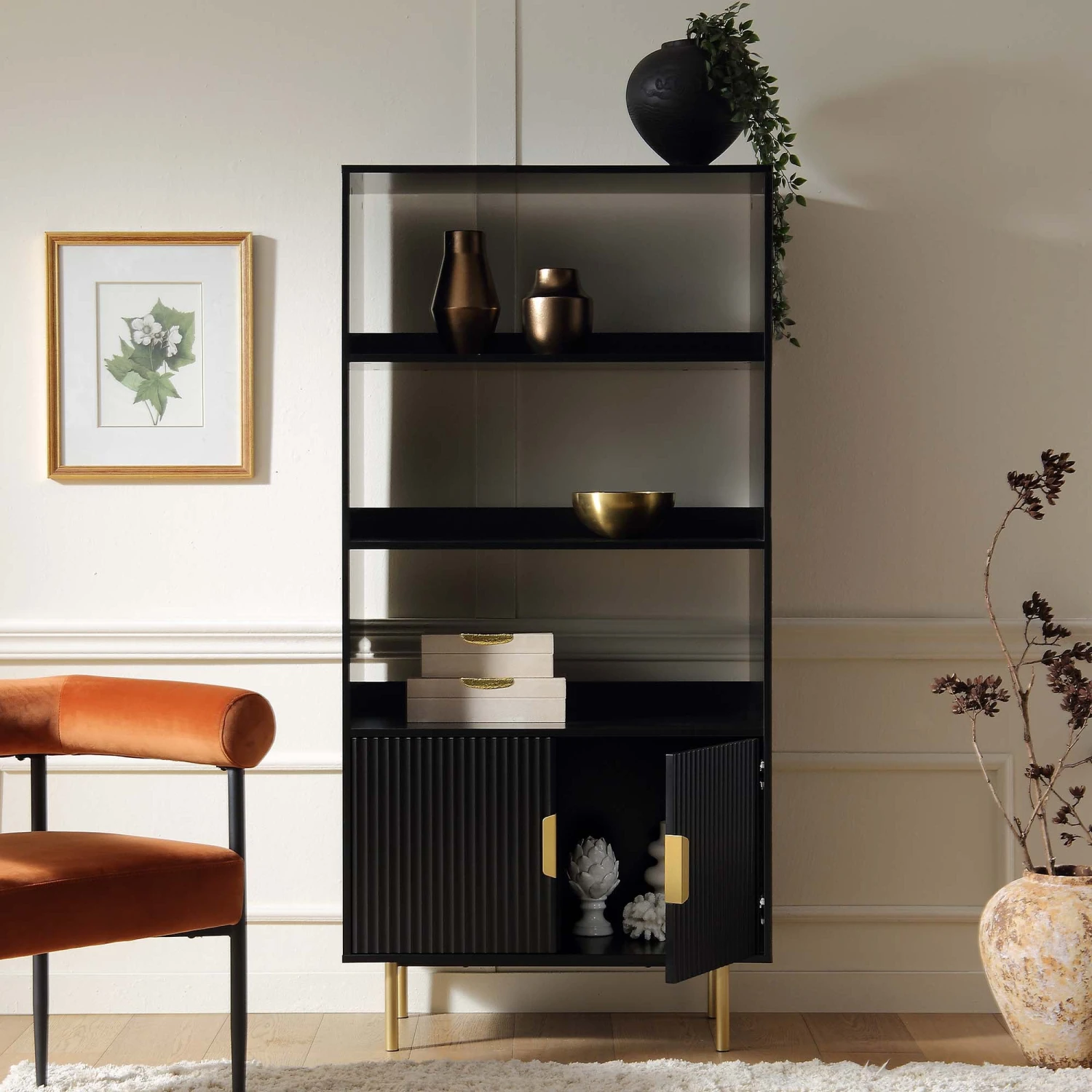 Richmond Ridged Tall Bookcase With Doors, Matte Black 3 Richmond Ridged Tall Bookcase With Doors, Matte Black - Image 3