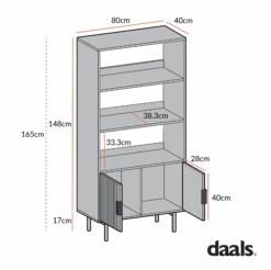 Richmond Ridged Tall Bookcase With Doors, Matte White 18 Richmond Ridged Tall Bookcase With Doors, Matte White -Daals BSD 124 CHART