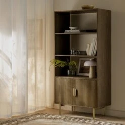 Richmond Ridged Tall Bookcase With Doors, Dark Ash