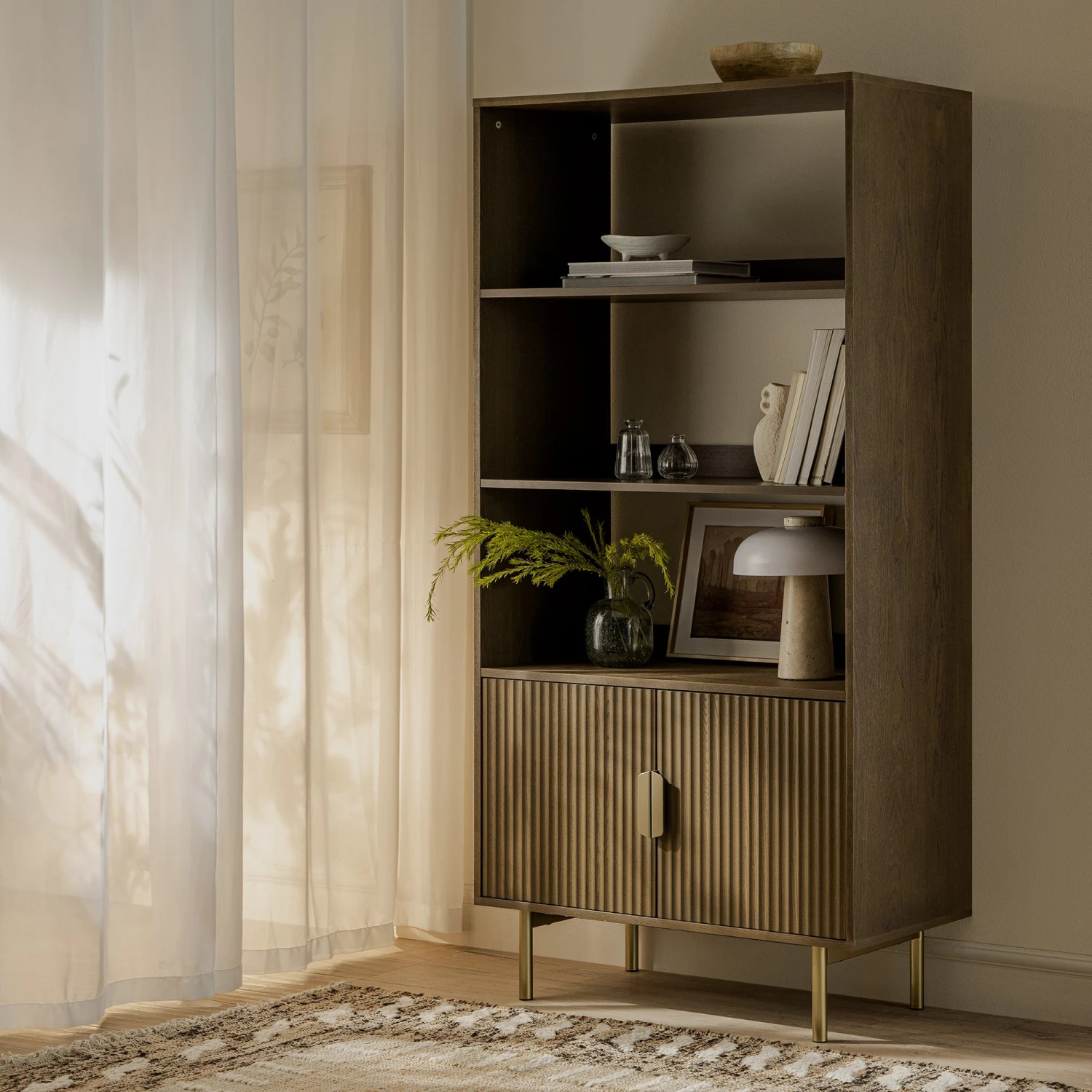 Richmond Ridged Tall Bookcase With Doors, Dark Ash 1 Richmond Ridged Tall Bookcase With Doors, Dark Ash