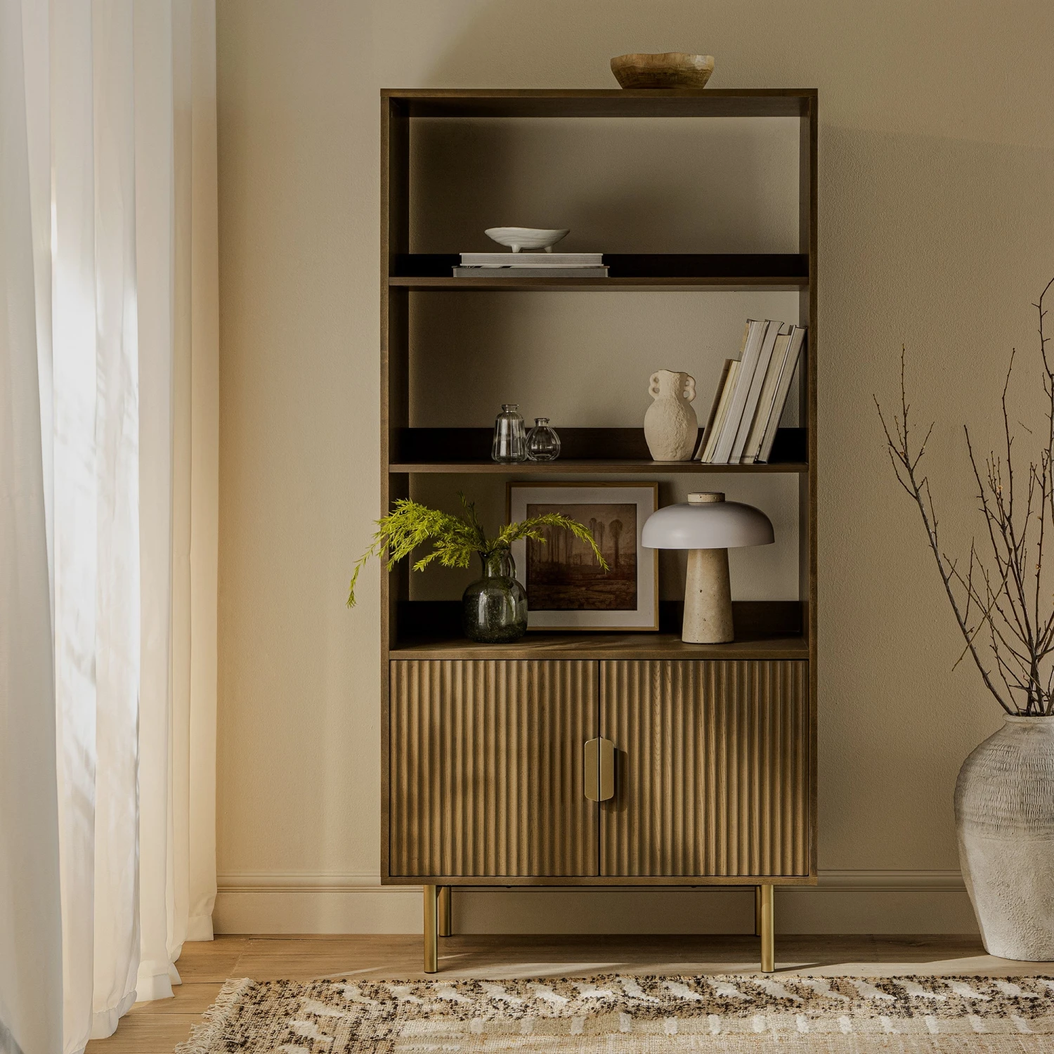 Richmond Ridged Tall Bookcase With Doors, Dark Ash 2 Richmond Ridged Tall Bookcase With Doors, Dark Ash - Image 2