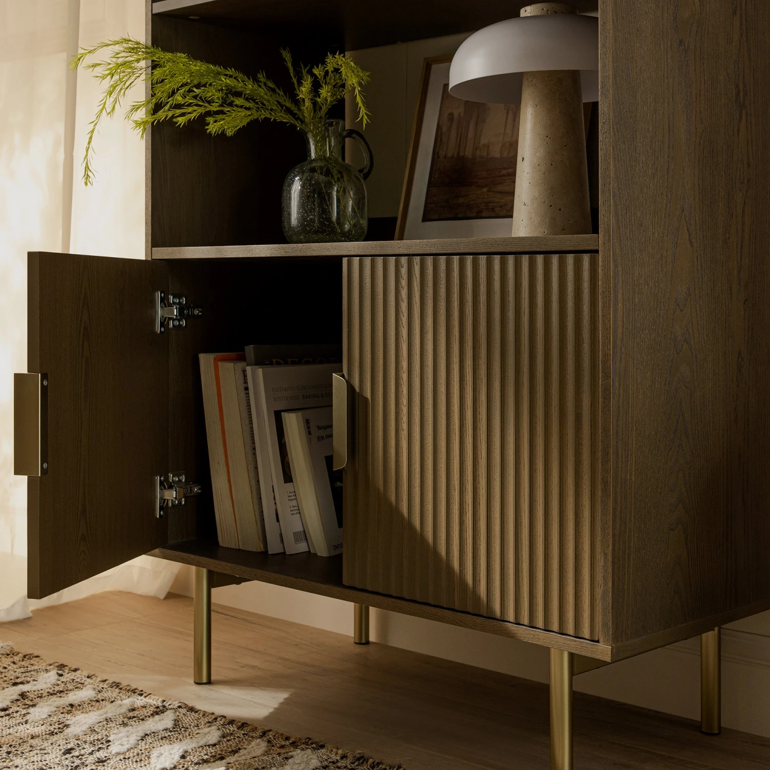 Richmond Ridged Tall Bookcase With Doors, Dark Ash 6 Richmond Ridged Tall Bookcase With Doors, Dark Ash - Image 6