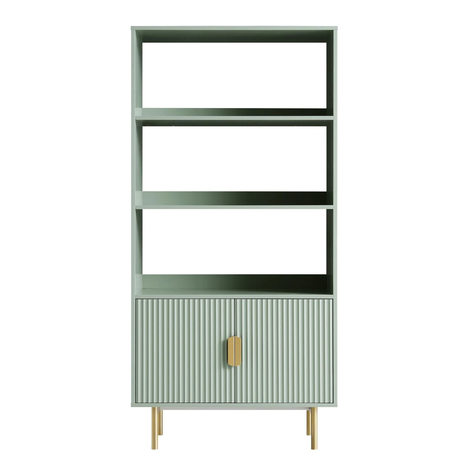 Richmond Ridged Tall Bookcase With Doors, Matte Sage Green 4 Richmond Ridged Tall Bookcase With Doors, Matte Sage Green - Image 4