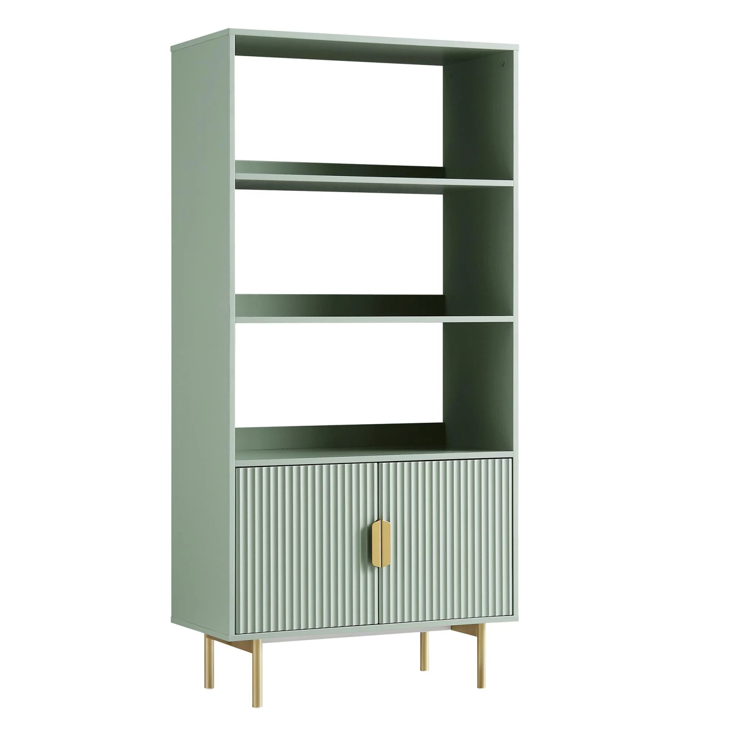 Richmond Ridged Tall Bookcase With Doors, Matte Sage Green 5 Richmond Ridged Tall Bookcase With Doors, Matte Sage Green - Image 5
