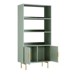 Richmond Ridged Tall Bookcase With Doors, Matte Sage Green 19 Richmond Ridged Tall Bookcase With Doors, Matte Sage Green -Daals BSD 124 SAGE WB3