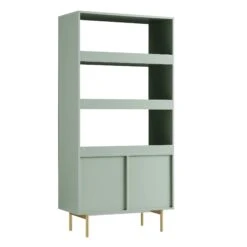 Richmond Ridged Tall Bookcase With Doors, Matte Sage Green 20 Richmond Ridged Tall Bookcase With Doors, Matte Sage Green -Daals BSD 124 SAGE WB4