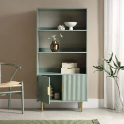 Richmond Ridged Tall Bookcase With Doors, Matte Sage Green 15 Richmond Ridged Tall Bookcase With Doors, Matte Sage Green -Daals BSD 124 SAGE scene2