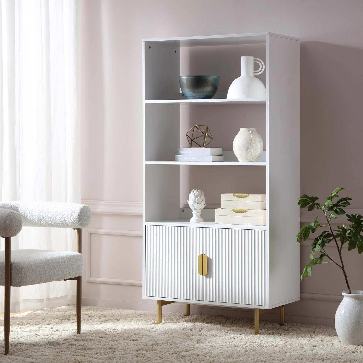 Richmond Ridged Tall Bookcase With Doors, Matte White 1 Richmond Ridged Tall Bookcase With Doors, Matte White