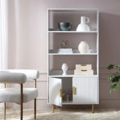 Richmond Ridged Tall Bookcase With Doors, Matte White 15 Richmond Ridged Tall Bookcase With Doors, Matte White -Daals BSD 124 WHITE scene2