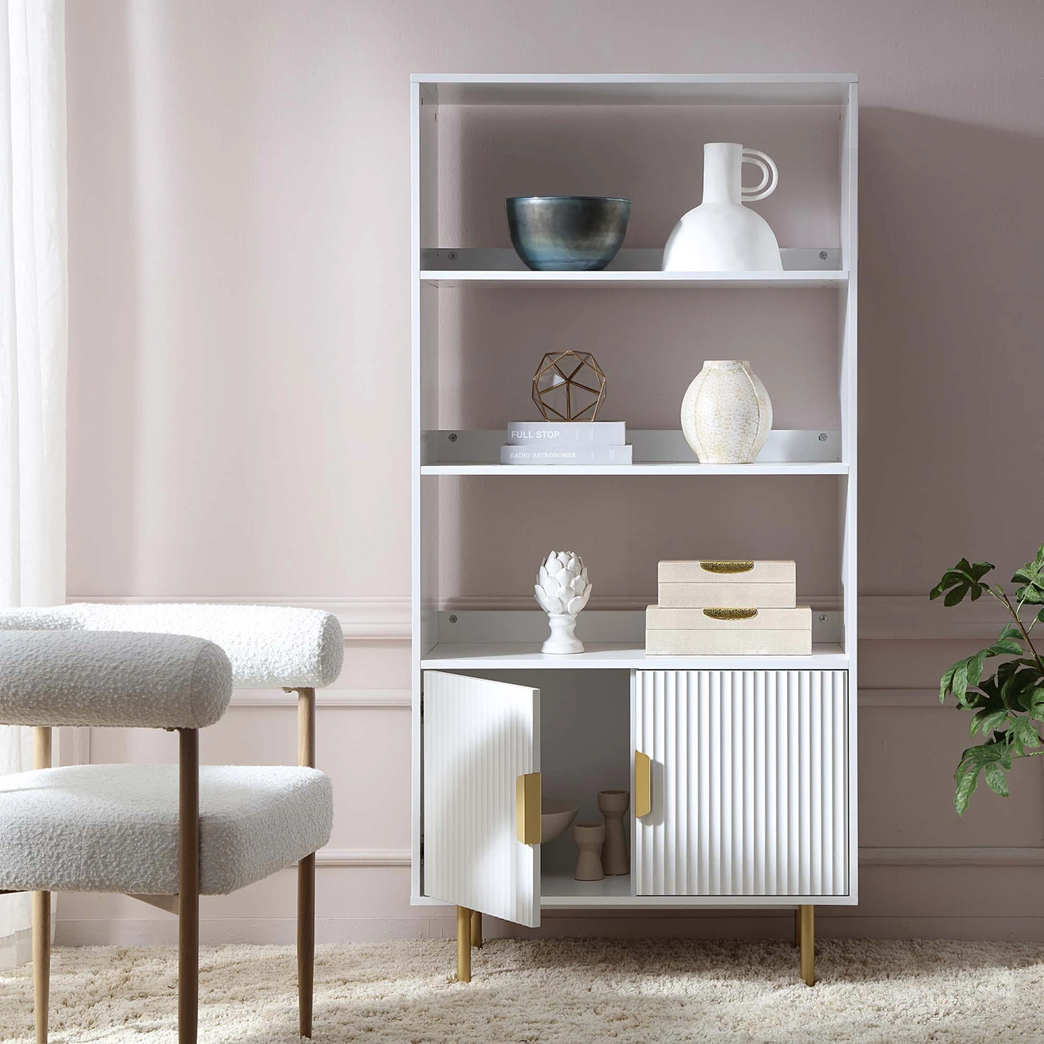 Richmond Ridged Tall Bookcase With Doors, Matte White 3 Richmond Ridged Tall Bookcase With Doors, Matte White - Image 3