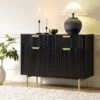 Richmond Ridged 2-Door Cabinet With Drawers, Matte Black
