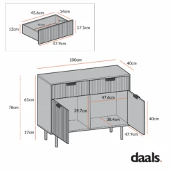 Richmond Ridged 2-Door Cabinet With Drawers, Matte Black -Daals BSD 126 CHART 1