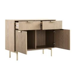 Richmond Ridged 2-Door Cabinet With Drawers, Light Ash -Daals BSD 126 LIGHTWOOD WB3