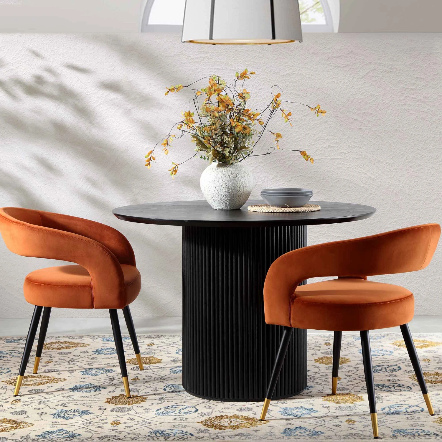 Maru Round Oak Pedestal Dining Table, Black 1 Maru Round Oak Pedestal Dining Table, Black