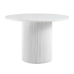 Maru Round Oak Pedestal Dining Table, Washed White -Daals BSD 134 WHITE WB1