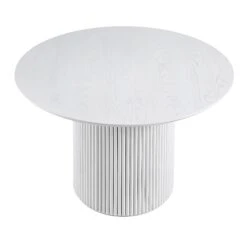 Maru Round Oak Pedestal Dining Table, Washed White -Daals BSD 134 WHITE WB2