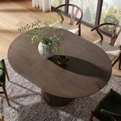 Maru Round 4-6 Seater Extending Oak Pedestal Dining Table, Silver Oak -Daals BSD 135 SILK scene2