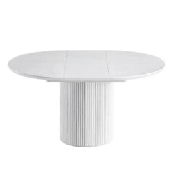 Maru Round 4-6 Seater Extending Oak Pedestal Dining Table, Washed White -Daals BSD 135 WHITE WB3