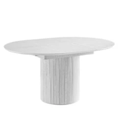 Maru Round 4-6 Seater Extending Oak Pedestal Dining Table, Washed White -Daals BSD 135 WHITE WB4